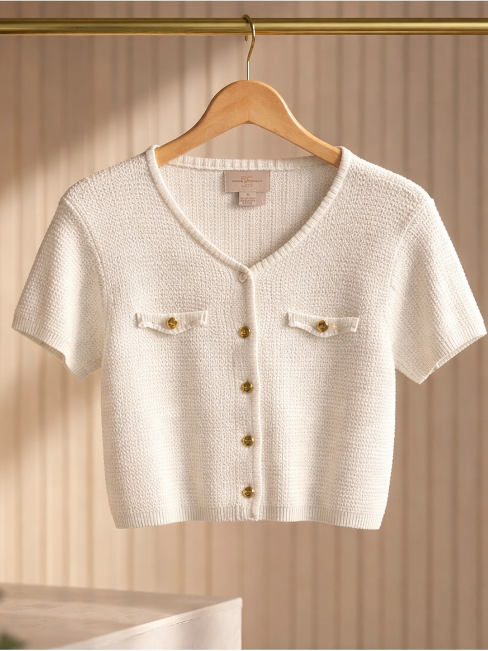 French Connection Knit Cardigan with Gold Buttons - Ivory